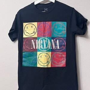 NIRVANA Black Tee with Multicolor Smiley Design 312